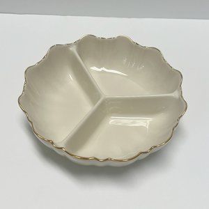 Lenox Ivory Symphony 24K Gold Trim Three Divided Candy Dish Round Dish